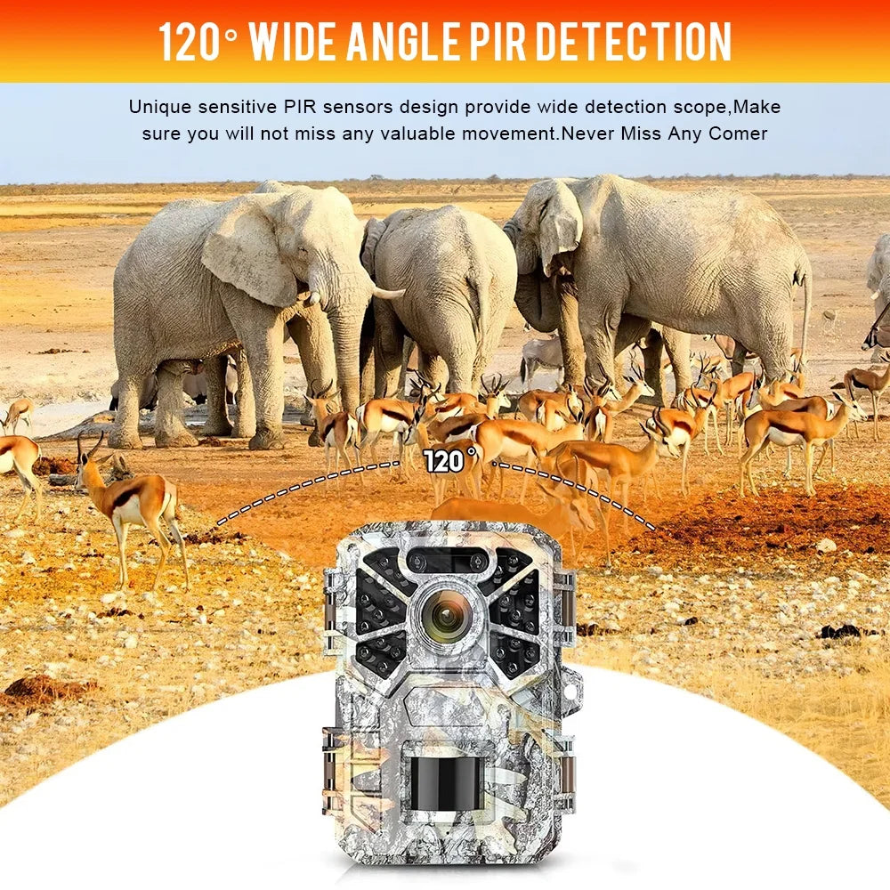 Surveillance, Infrared 120° Vision Angle Game Farm Monitor Trail Camera Trail Monitoring, Night with 2 Wide Camera, Waterproof 30MP Wildlife Pack with 2k Hunting Lens