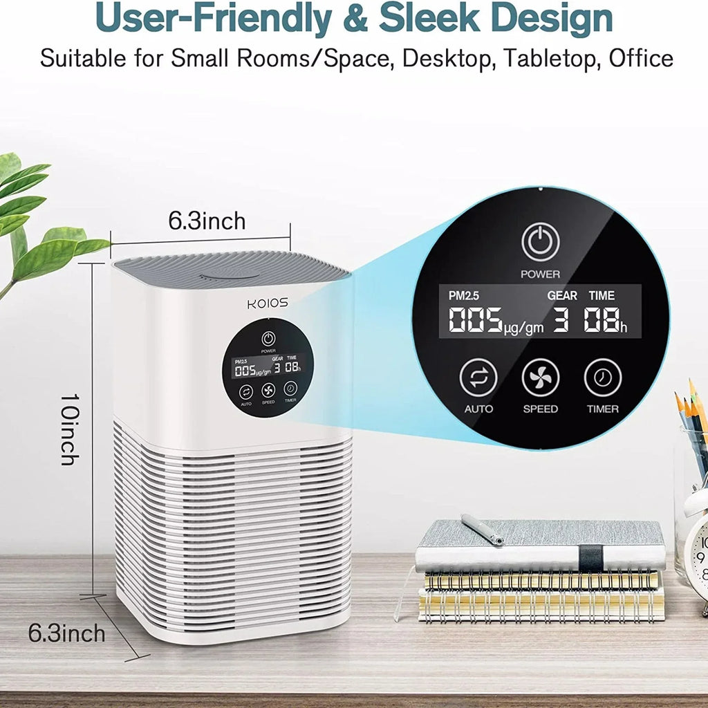 Purifier for Home Bedroom, for Smoke KOIOS white) (HQKJ-50, with Auto Control HEPA H13 Speed Purifiers Air Air