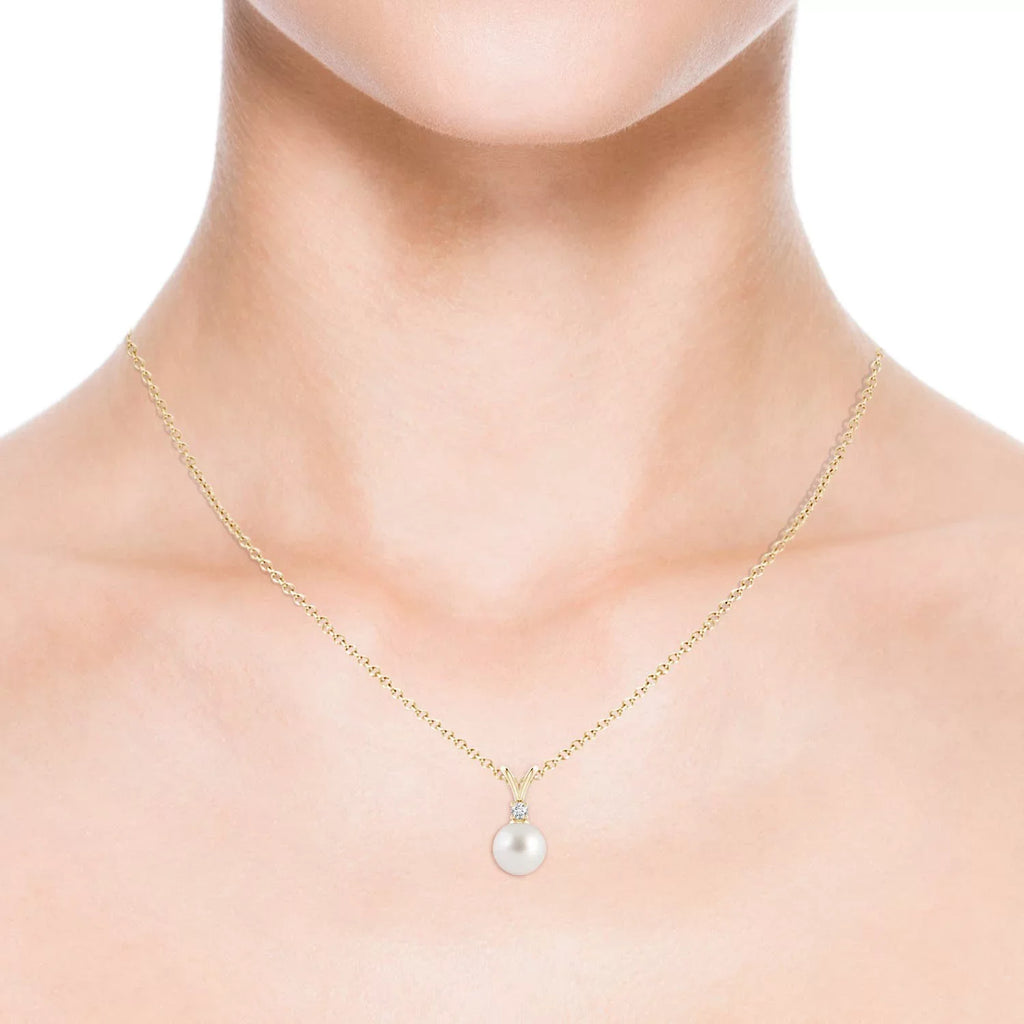 (Grade-AAA|Size-8mm) Gold in Gifts Angara Sea V-Bale Day Jewelry Women, 14K for Her Birthstone June for Cultured South Wedding, Yellow Pendant Engagement, Girls Valentines Birthday, Pearl Necklace