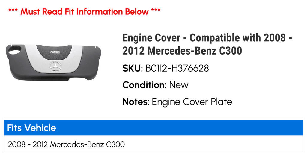 2010 with Compatible C300 2009 2011 - Engine 2008 - 2012 Cover Mercedes-Benz