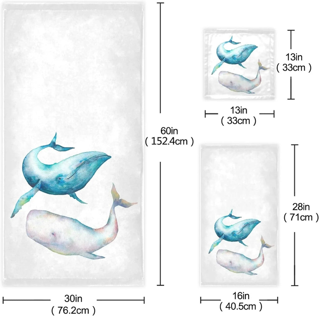 Towel, 3-Piece Marine Towel, Absorbent Ocean Life 1 Towel Whale GZHJMY 1 Quick Washcloth, Hand Drying Soft Humpback for Bathroom Towel 1 Sets, Sea Towels Whale Bowhead Bath Blue Set,Watercolor Bath