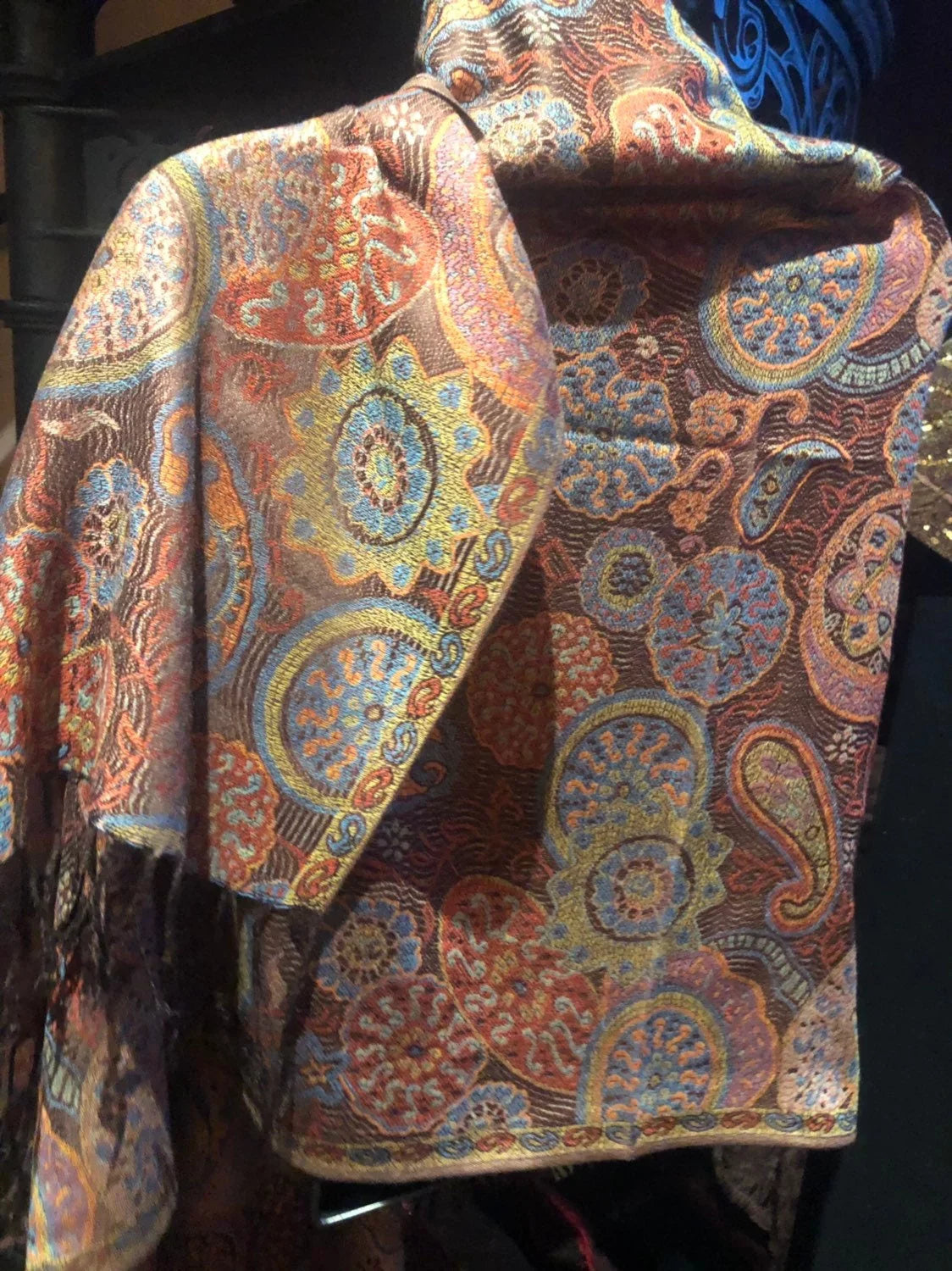 Brown Pashmina Wrap Orange Vintage Brocade Scarf Paisley