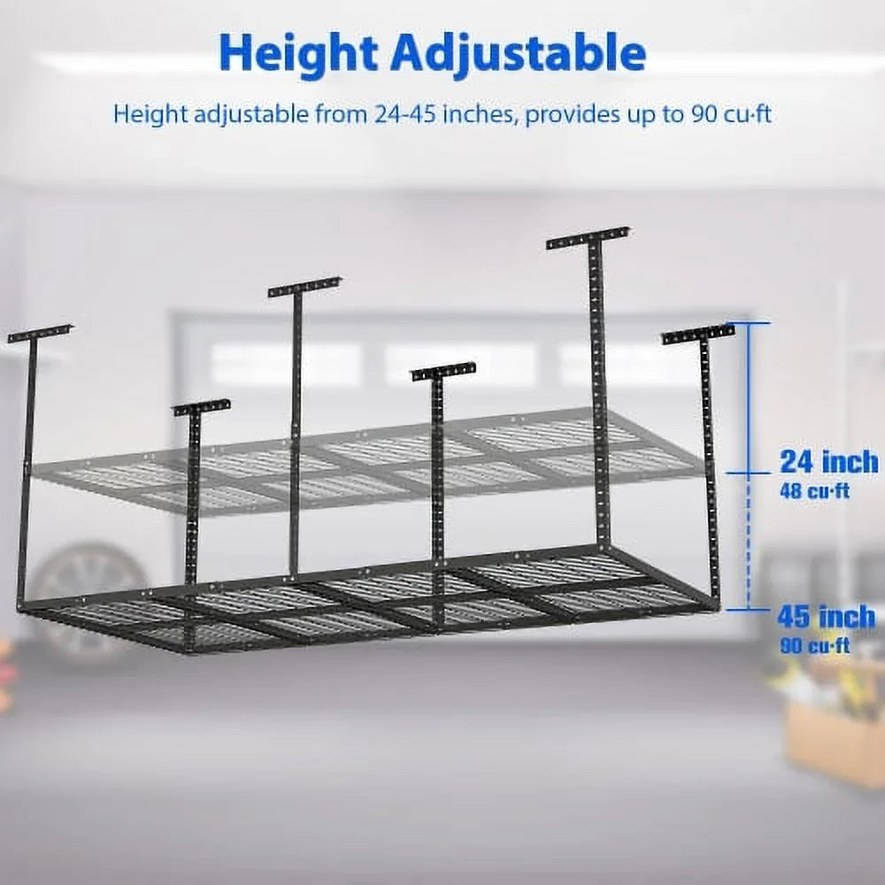Systerm,Heavy Metal Ceiling 3x8ft Duty Storage Racks,660lbs Garage Storage Organization Weight Garage Storage Rack,Adjustable Garage Capacity,Black Overhead