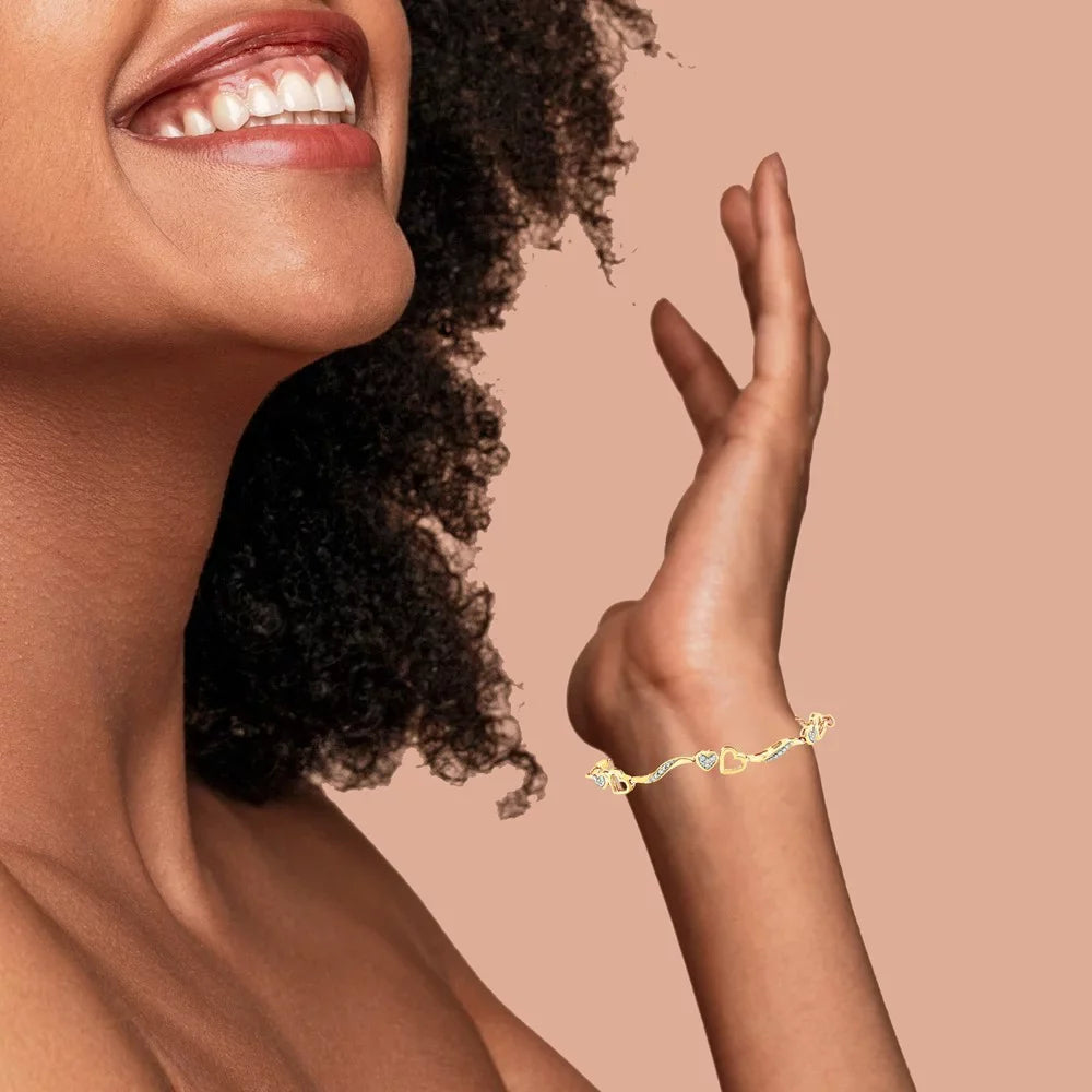 Gold Color, Plated Clarity) Adjustable Silver 14K Diamond Sterling Yellow I3 Hearts 1/10 Bracelet .925 and (I-J Cttw Wave 4"-10" Bolo