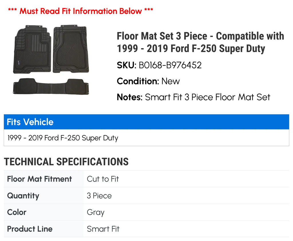 2008 Piece 2015 Duty Ford 2005 Super 2003 2011 Set 2001 with - 3 Compatible Floor 2017 F-250 2000 2009 2018 2014 2019 2002 2013 2007 2006 2012 2010 2004 - 1999 2016 Mat