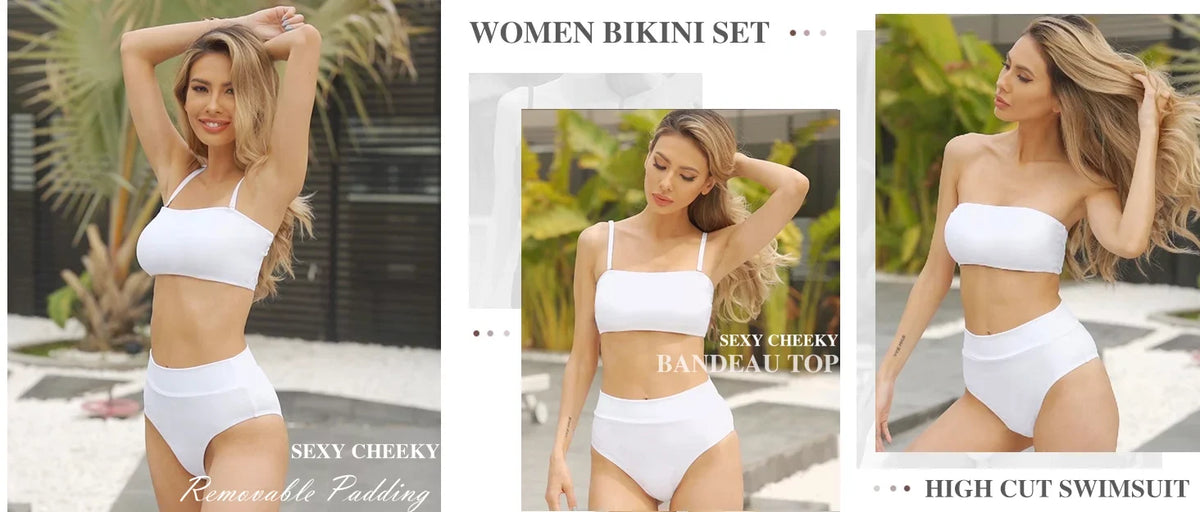 Pink Bikini Cheeky Set Removable L White Queen High Swimsuit Women's Pad Wrap Strap Waist