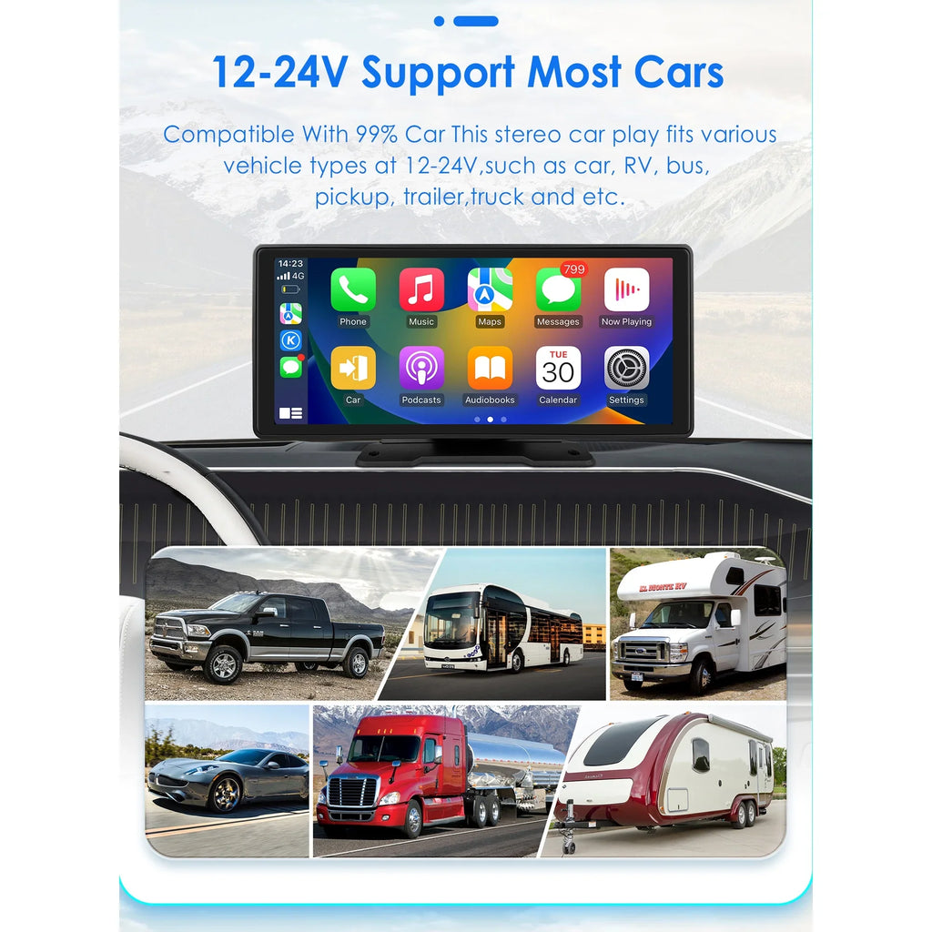 Head Android Adjustable Mirror Bluetooth FM Player GPS 10.26" Carplay Stereo 360° Auto Unit Radio Car Link Navigation Touchscreen