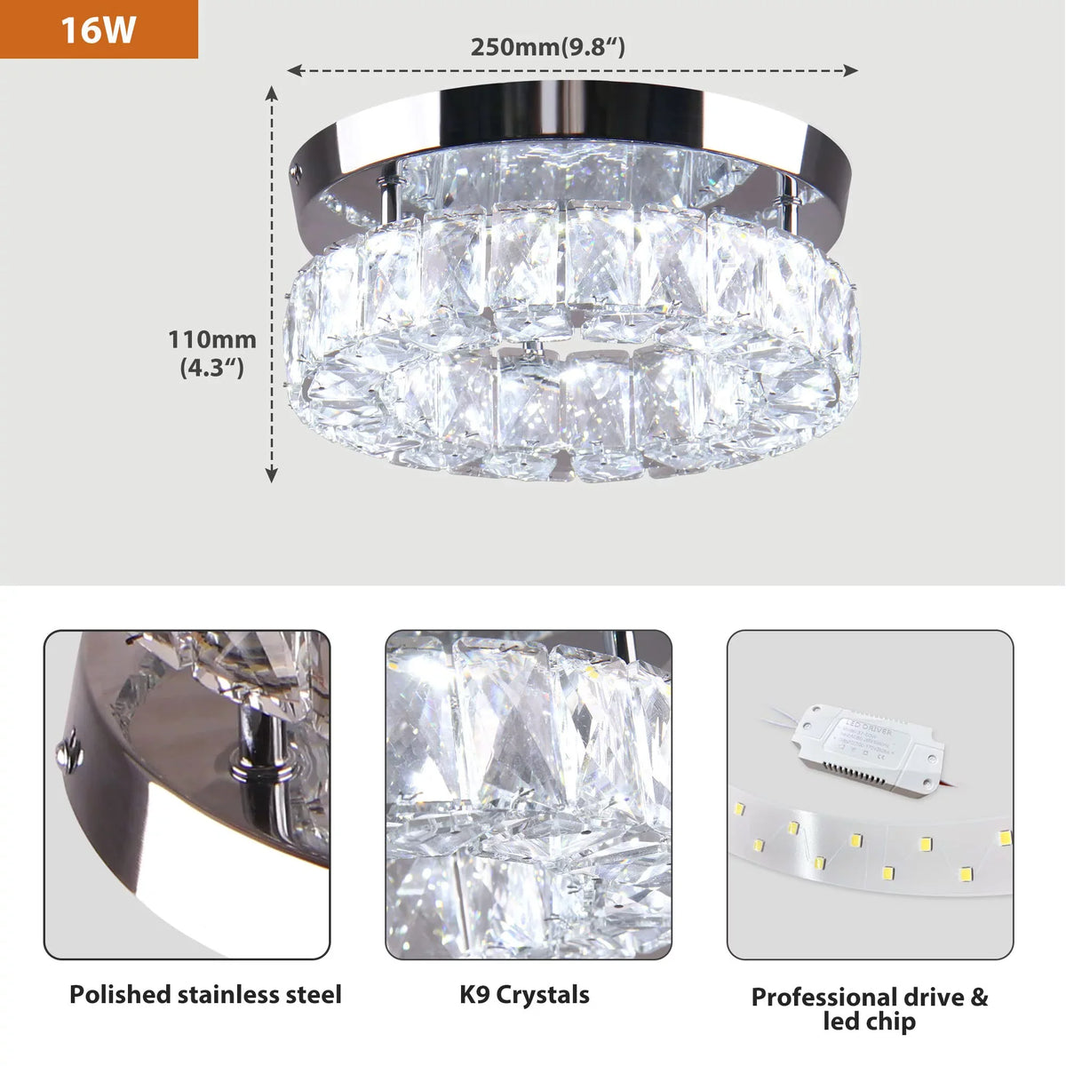 Hallway Fixture Flush Diisunbihuo 9.8" 6000K LED Mini W Mount Kitchen Ceiling Ceiling for Chandelier Lamp Fixtures 15 Light Round Crystal Foyer Light