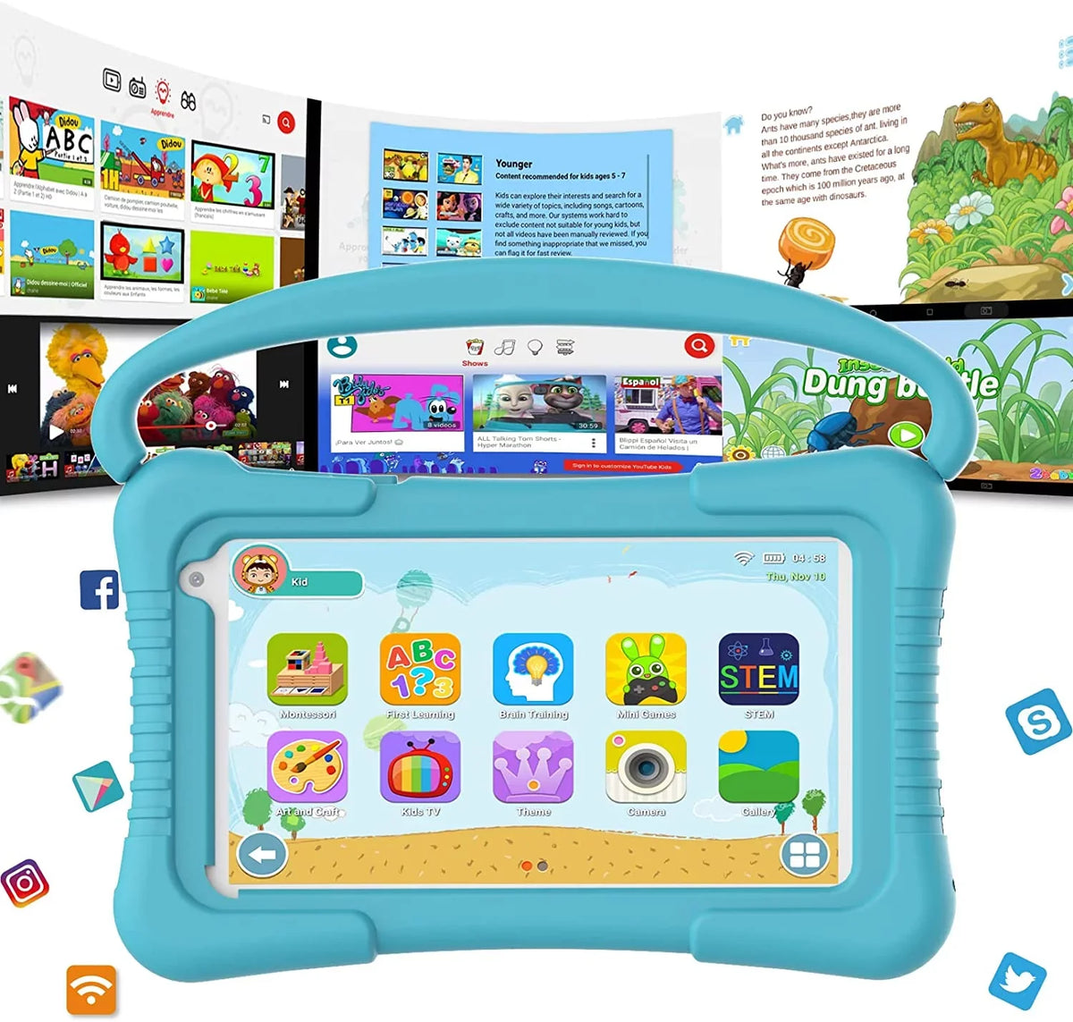 Parental Educational Tablet WiFi Tablet Dual inch Kids 32G 2GB Games with Tablets Toddler Camera Tablet 11 Pre-Installed YouTube Kid-Proof Android Kids RAM Software Kids 7 Control, for Netflix. Kids