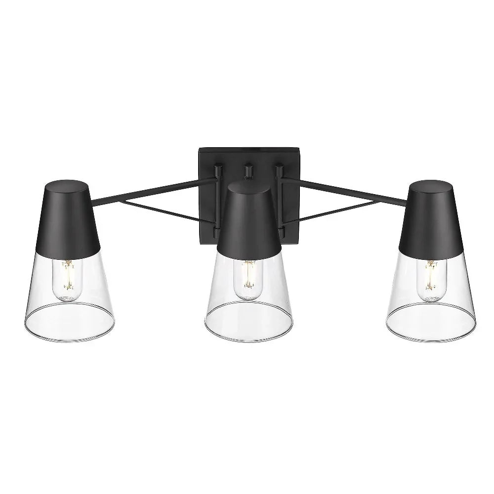 Lighting Ryker Metal/Glass Vanity Bath 3-Light Golden in Black/Clear Matte