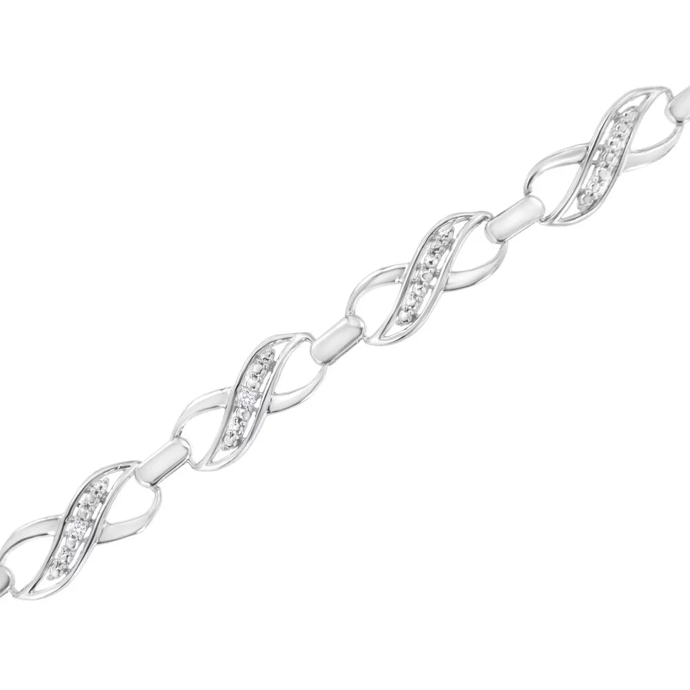 and (I-J Silver Set .925 Prong Color, Bracelet Link I3 Clarity) 7.25" Diamond Ribbon Sterling Infinity Accent -