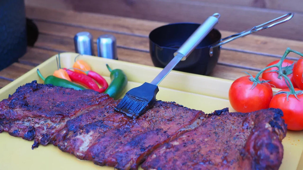 Sauce Brush 3pc Steel King Slot Large Set Basting Rib 6 Rack, Stainless Pan and PitMaster Combo