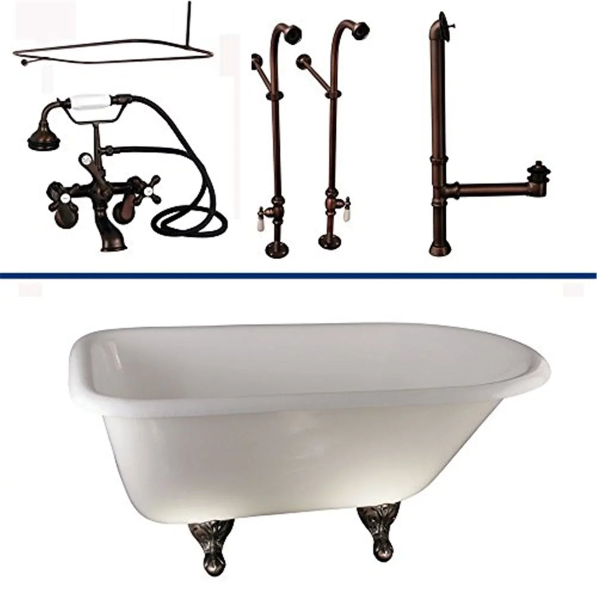 Shower TKCTRN60-ORB4 Top Rd 60 Kit Drain-Oil Rubbed Roll Bronze Tub Filler Supplies CI