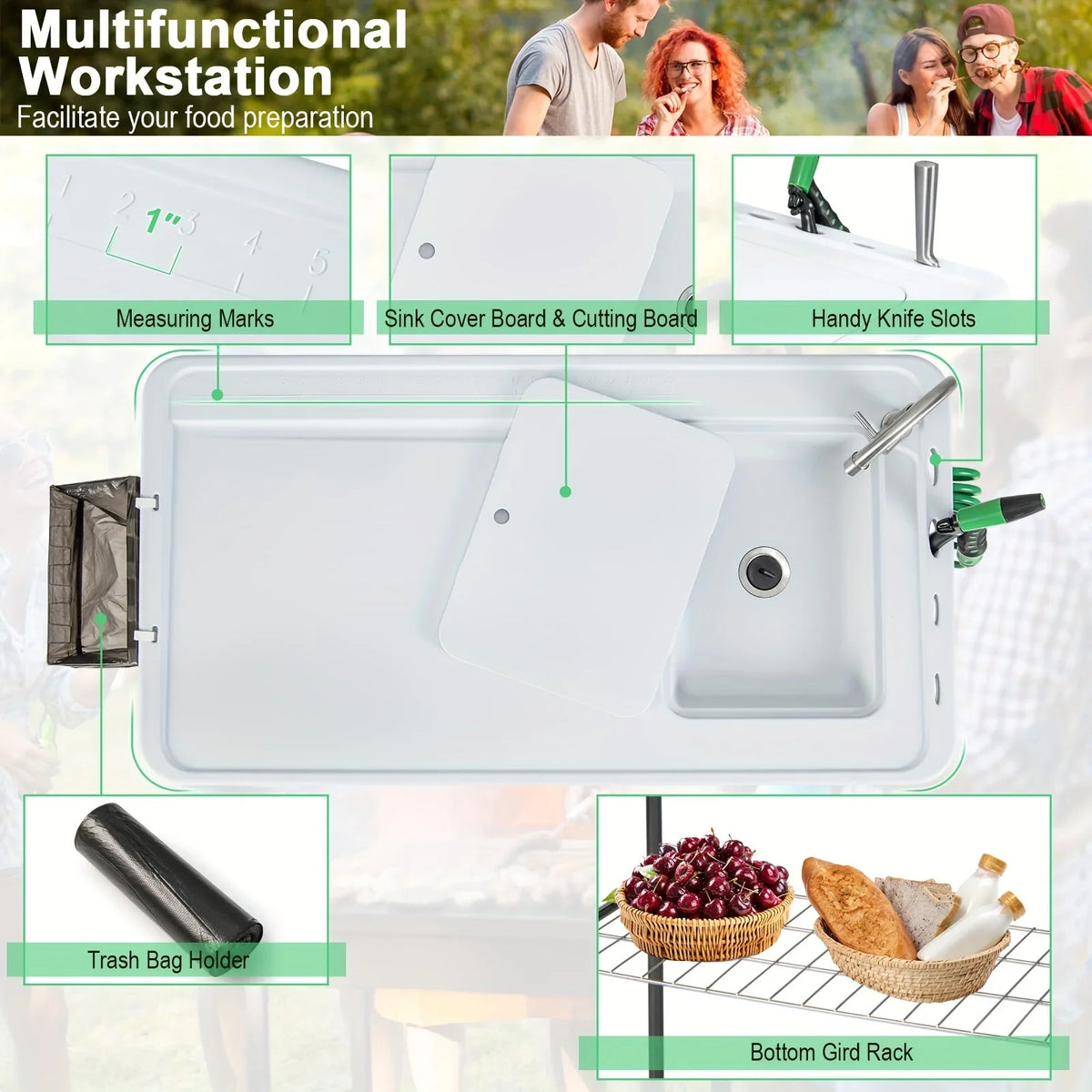 Fish Portable Camping W/ Faucet Grid Cleaning Table Table, Folding Hose Rack