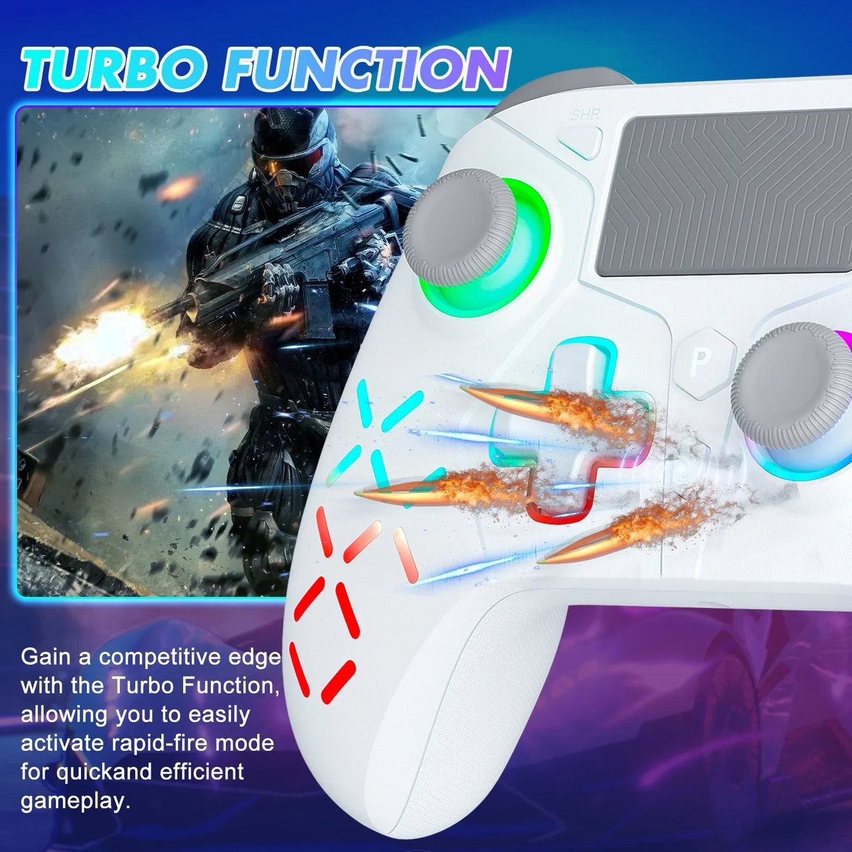 (White) /Slim/Pro Controller Adjustable Compatible with 4 LED Light Wireless for with Playstation RGB PS4,
