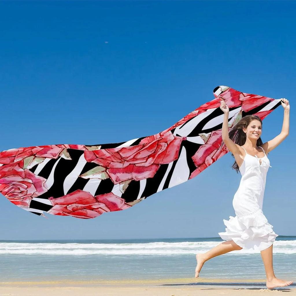 Scarves Long Scarf Red Roses Neck Women Girls Shawl Hyjoy Wrap Watercolor for Lightweight Silk