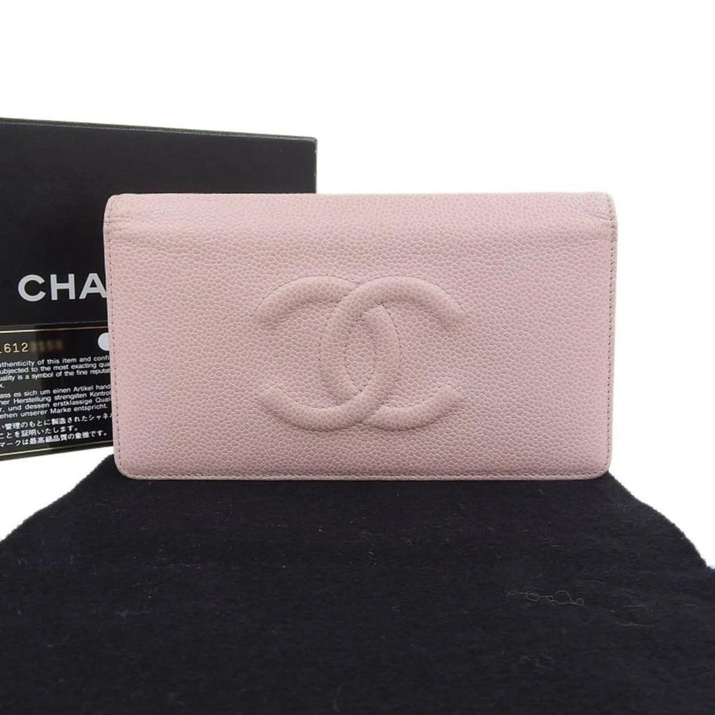 logo Pre-Owned mark here long A48651 caviar bi-fold CHANEL wallet 16 (Good) series Chanel skin pink