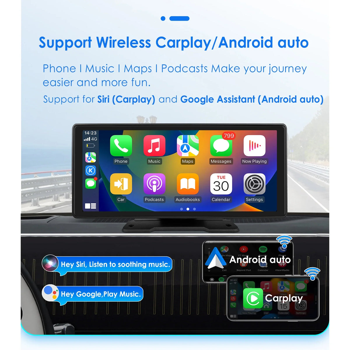 Head Android Adjustable Mirror Bluetooth FM Player GPS 10.26" Carplay Stereo 360° Auto Unit Radio Car Link Navigation Touchscreen
