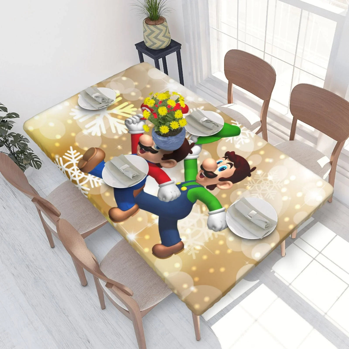 Cover Mario For Table Elastic Tablecloth Edged Dining Rectangle Fitted 2.5X4ft Bros Kitchen Reusable Party Luigi's Mansion