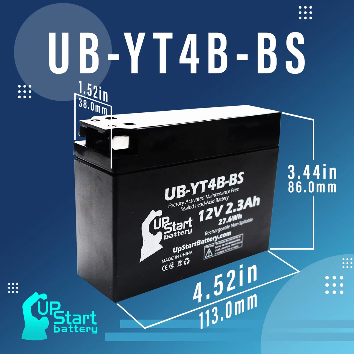 (FI) 5-Pack Activated, UpStart Motorcycle Battery Yamaha 2.3Ah, Replacement 400CC UB-YT4B-BS 2010 Free, - 12V, Maintenance Factory Battery SR400 for