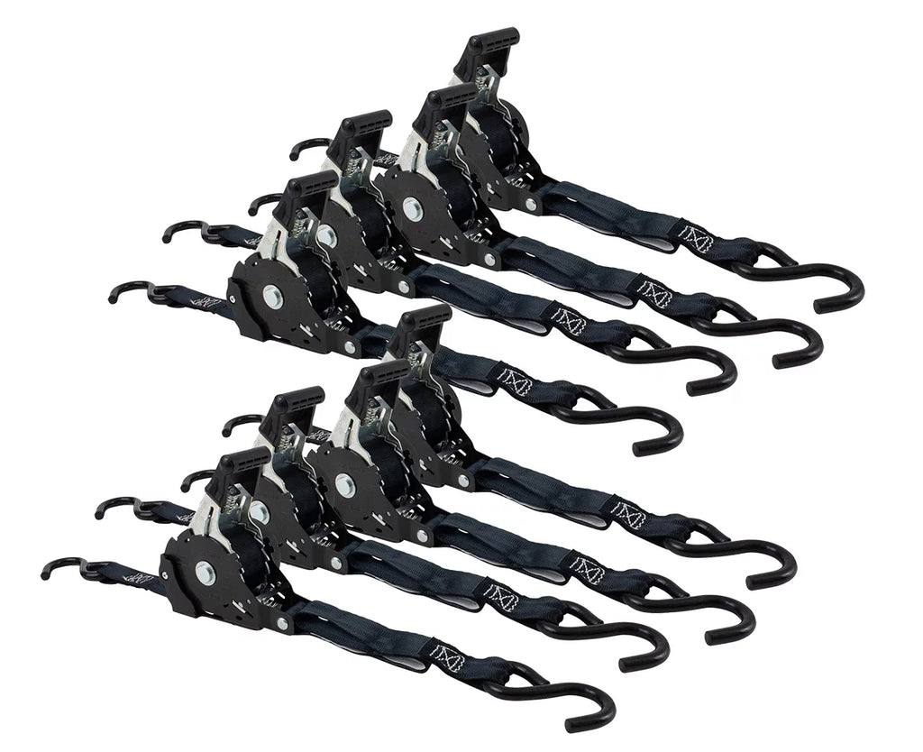 Ratchet Motorcycles, NO-RATCHETING Retract Retractable Secure Tie-Down Hook Coated Trailer for Bikes: Pack with 1" x 8 | Tiedowns Straps Straps S ATVs, & Auto 12' Pickup Ratchet Tight -