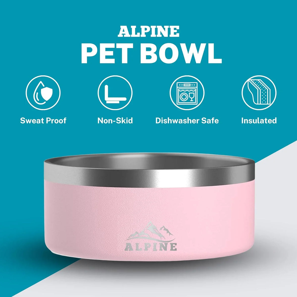 Stainless Pink) Insulated, (32 Walled Food Metal Water, ALPINE 2 Pet Bowls, Set Double Slip, oz, and Steel Dog Non for Bowl of Dishwasher Rustproof, Safe