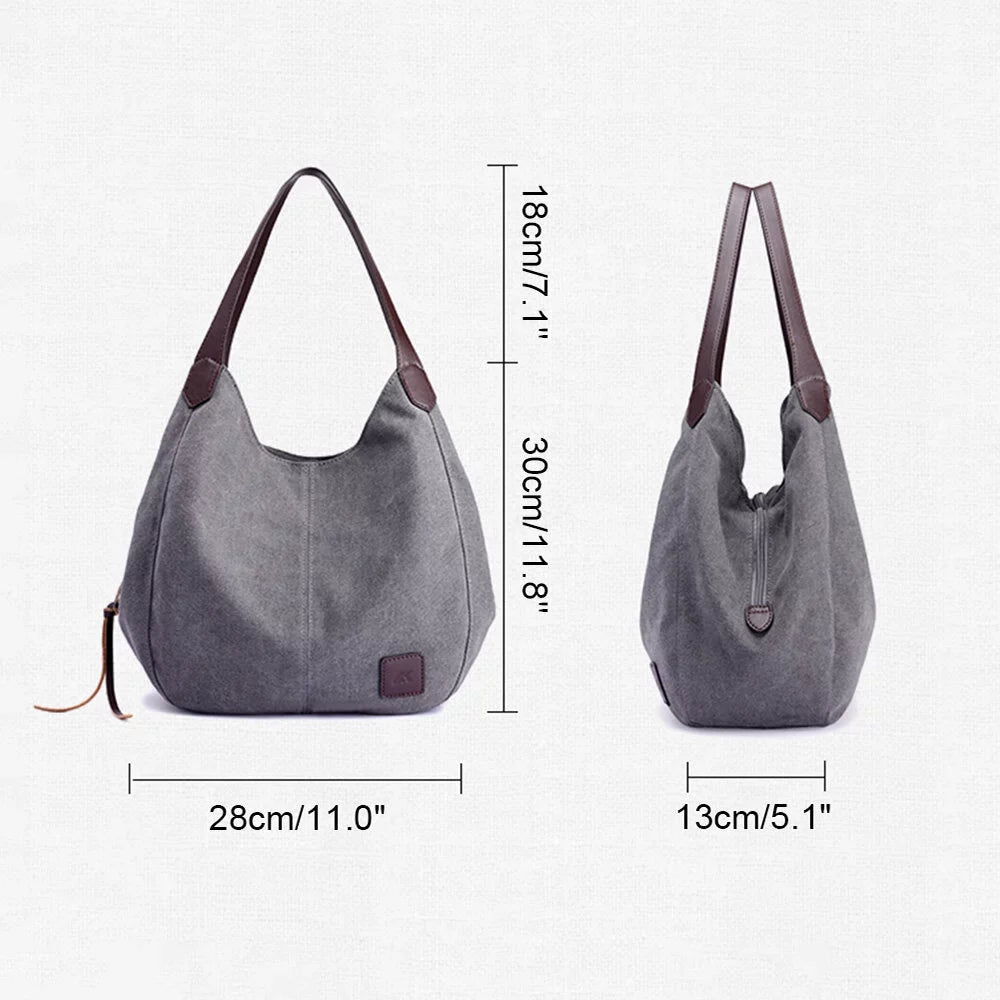 Multi-pockets Hobo Bags Women Handbag Canvas Shoulder Totes MIXFEER Bag Vintage