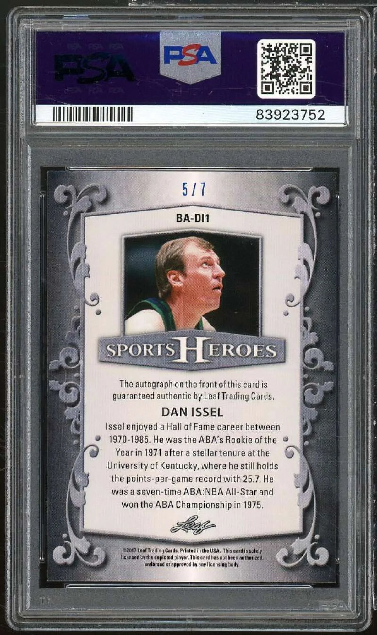 #BADL1 Dan Card 5/7) Heroes Metal Blue (#d 9 2017 Issel PSA Leaf Auto Sports