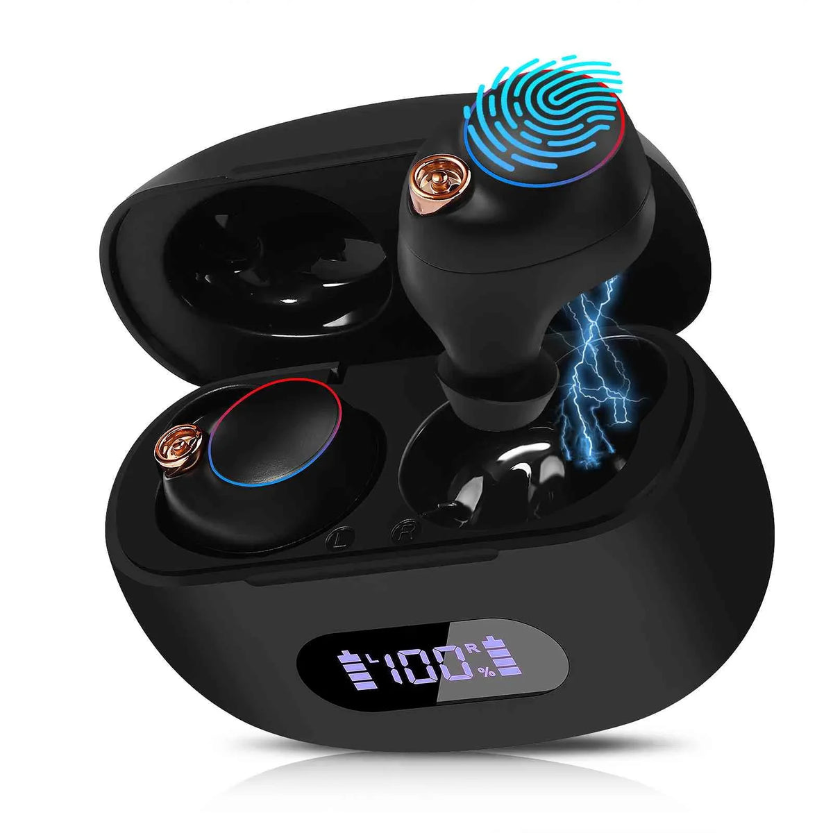 Connection, Smart Bluetooth 5.2 Bass Compatible Bluetooth True Earbuds Dual Connect, Tab with Charging Balanced, Boost Yoga Resistance, Black, Water UrbanX IPX5 + Wireless Case,