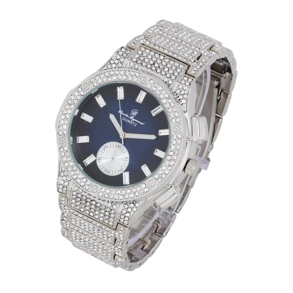 ST10311 - Rhinestones Out Iced Raymond Men's SLV Hop Bling Hip Blast Blue Watch -C Timepiece- Big MB by Charles on Inspired - Diamond