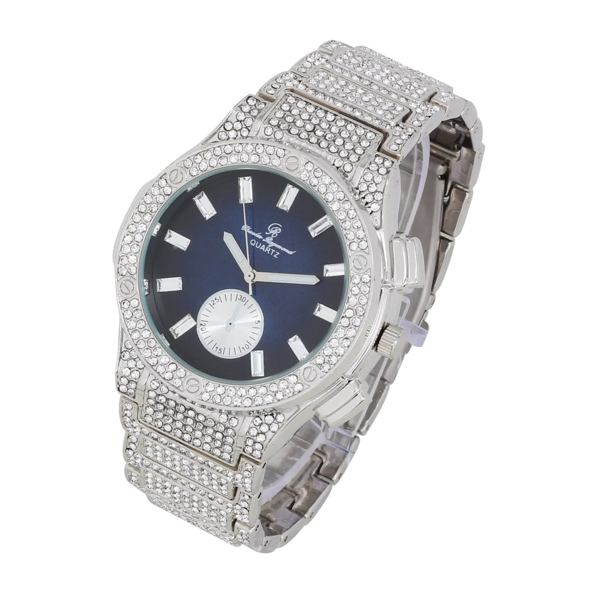 ST10311 - Rhinestones Out Iced Raymond Men's SLV Hop Bling Hip Blast Blue Watch -C Timepiece- Big MB by Charles on Inspired - Diamond