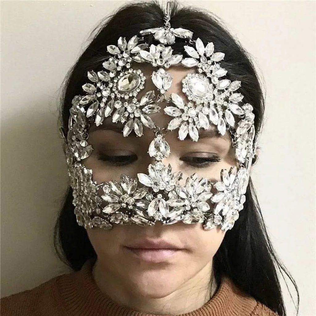 Masks Chain for Mask Women Crystal Halloween Masquerade Mask Face Face Rhinestone
