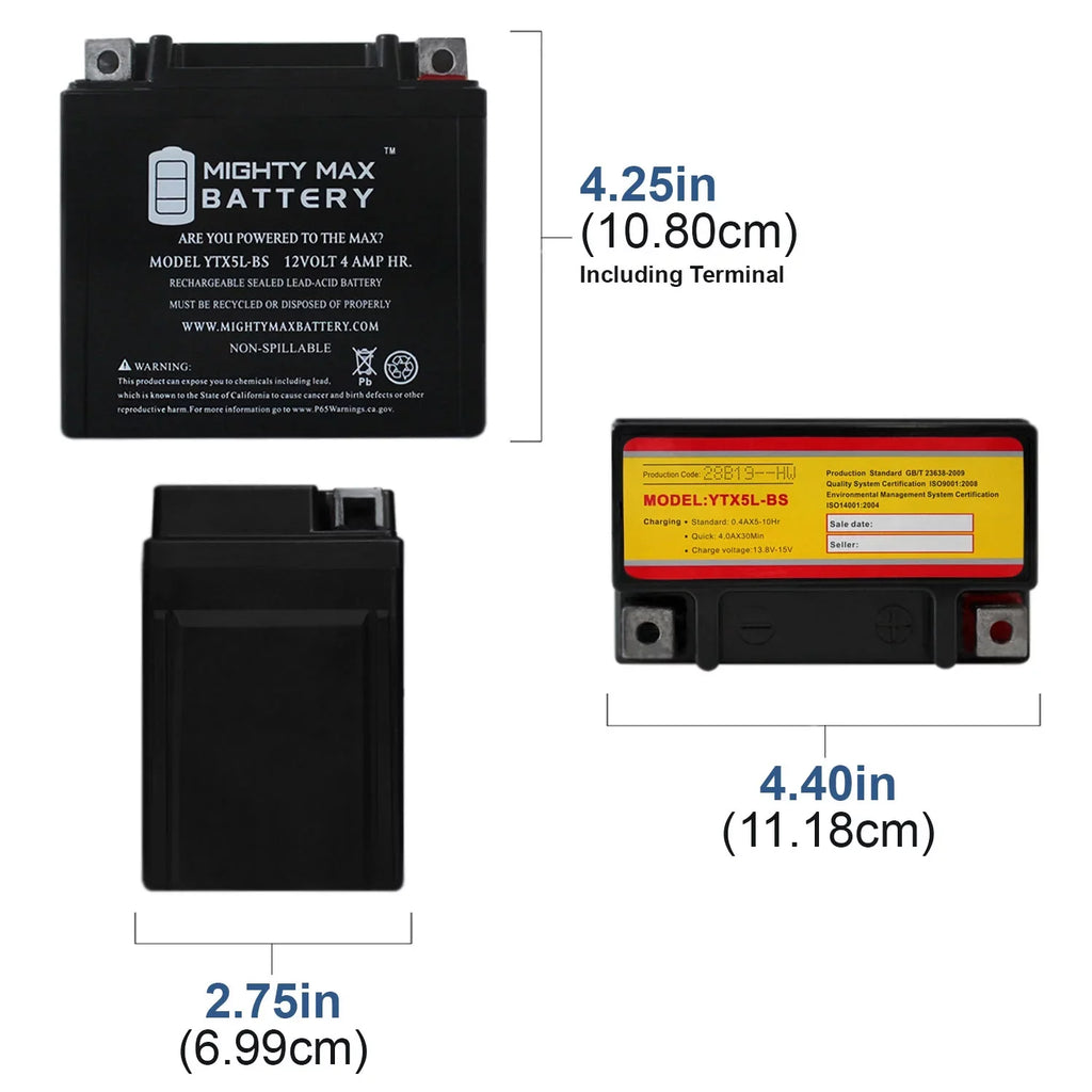YTX5L-BS Super Kymco 2000 2 Battery Pack Replacement for 9 - - 50