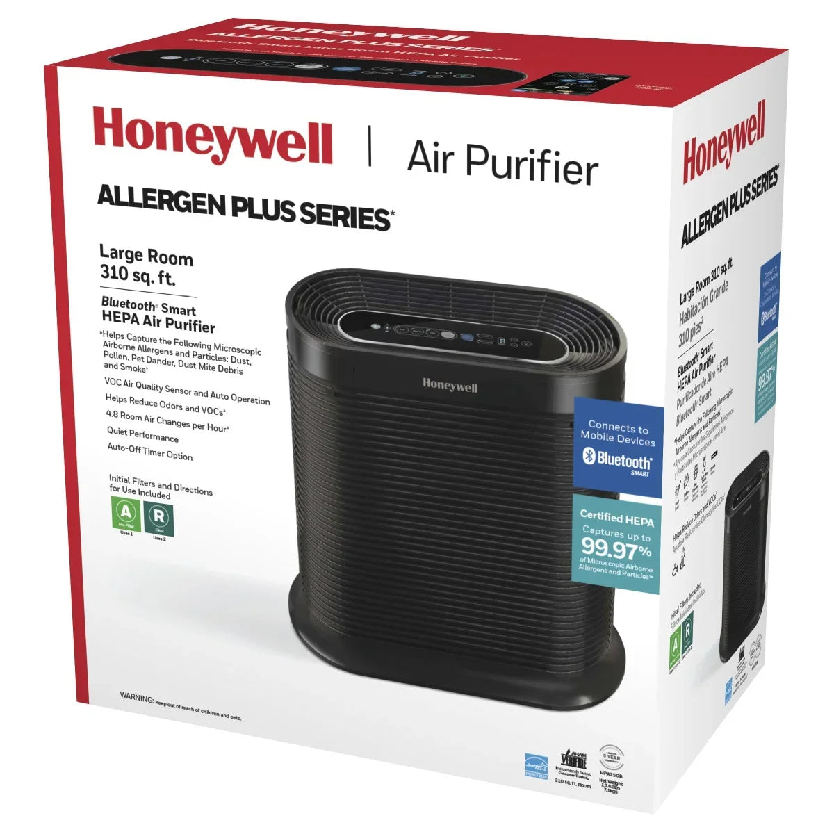 Black, HPA250B Rooms HEPA for Purifier Air Honeywell Bluetooth (310 sq Large ft),
