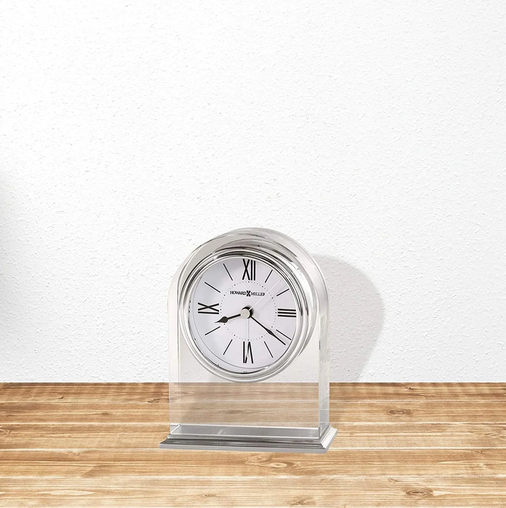 Felt Clock Brushed/Polished Waterfall Alarm Bottom, – Optica Silver-Tone Table Base, Quartz Movement Crystal Arch, Bezel, Aluminum 645-757