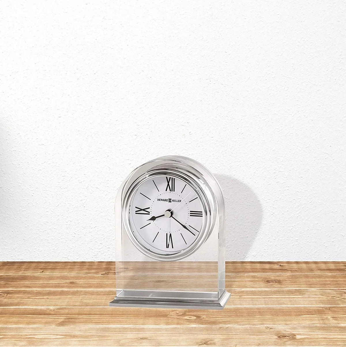 Felt Clock Brushed/Polished Waterfall Alarm Bottom, – Optica Silver-Tone Table Base, Quartz Movement Crystal Arch, Bezel, Aluminum 645-757