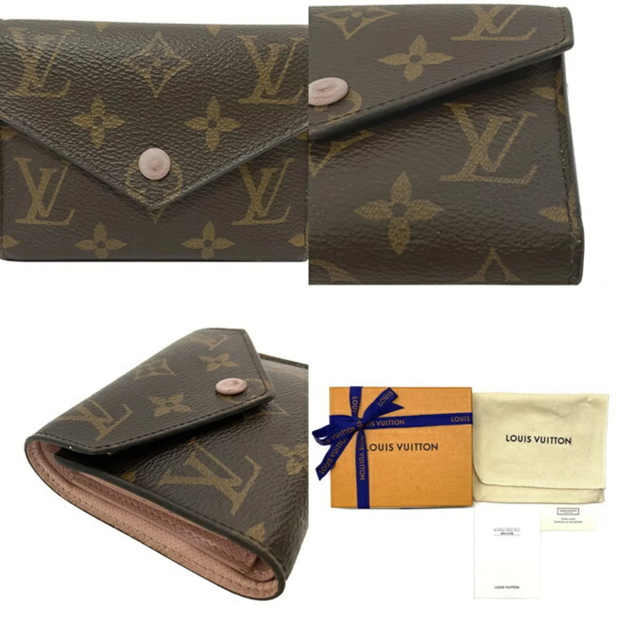 Rose (Good) NZ3119 Trifold Victorine Brown LOUIS Pink Monogram Pre-Owned M62360 Wallet Portefeuille VUITTON Ladies Ballerine