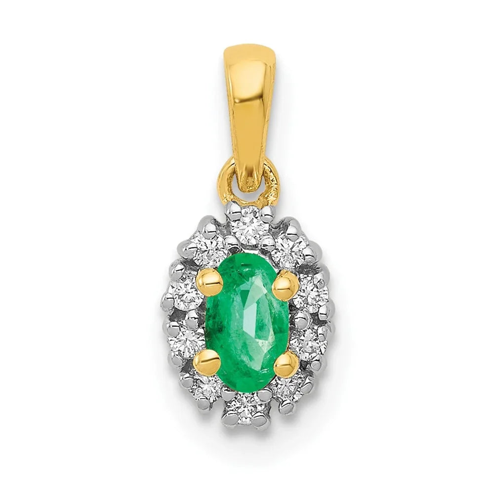 Diamond Rhodium QPM5252-EM-010-YA Oval and and Pendant 14k Emerald