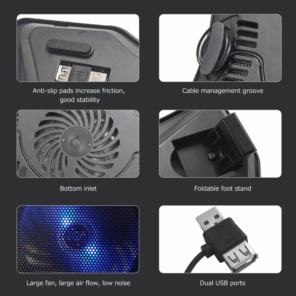 Cooler 14 Laptop Noise Fan Arealer Low Base Single Laptop USB Below inch Support Cooling Portable Design Two Laptops Ports