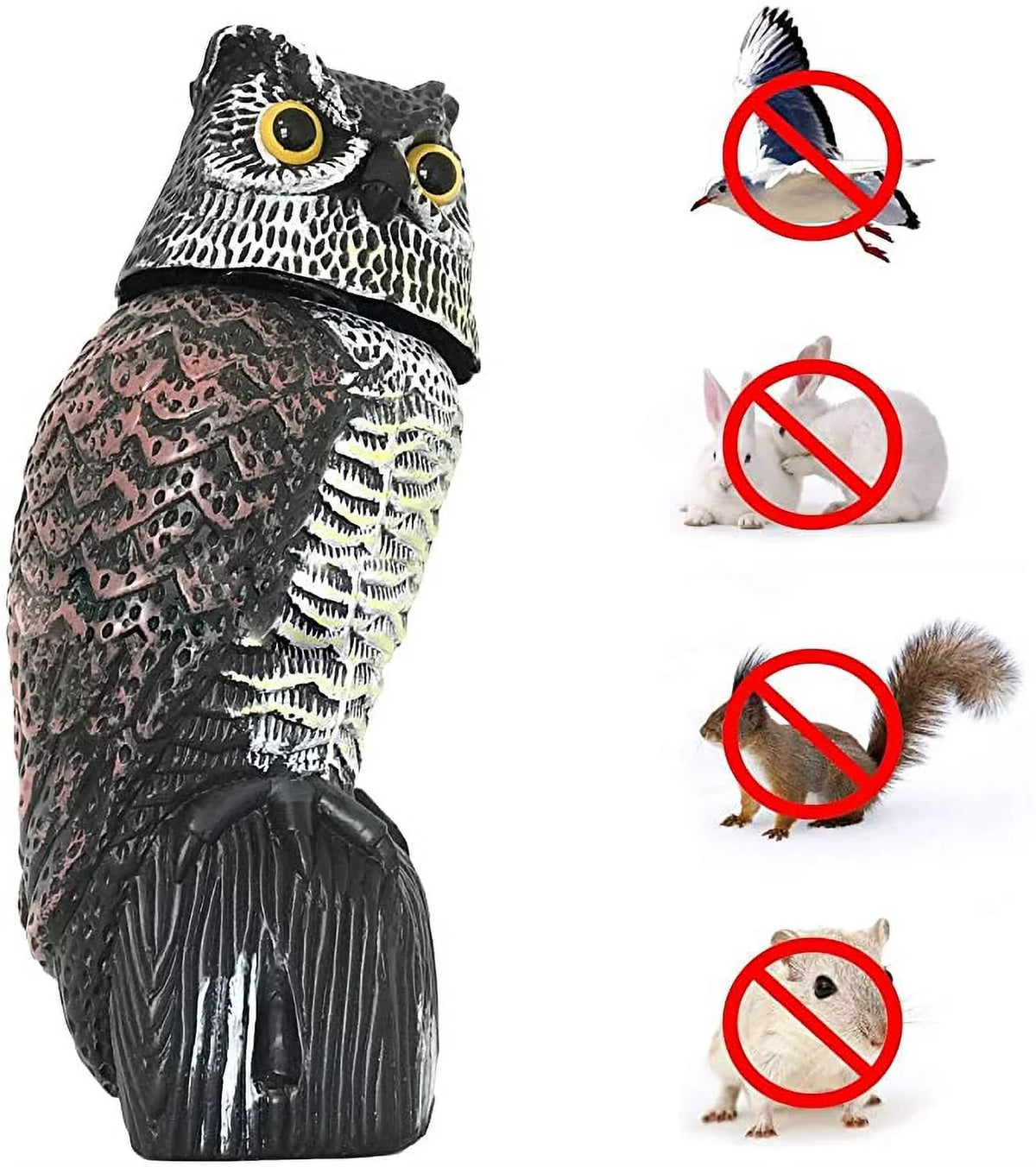 & to Bird Outdoor hue Birds, Decoy Scare Sounds Yard Pest 360 Scarecrow Deterrent Scary Garden Head Protector Fake Patio for Owl Statue Spring Rotate Owl Owl Decoy Shadow Realistic