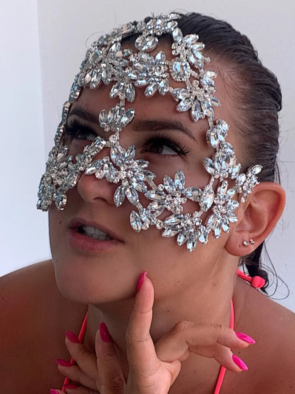 Masks Chain for Mask Women Crystal Halloween Masquerade Mask Face Face Rhinestone