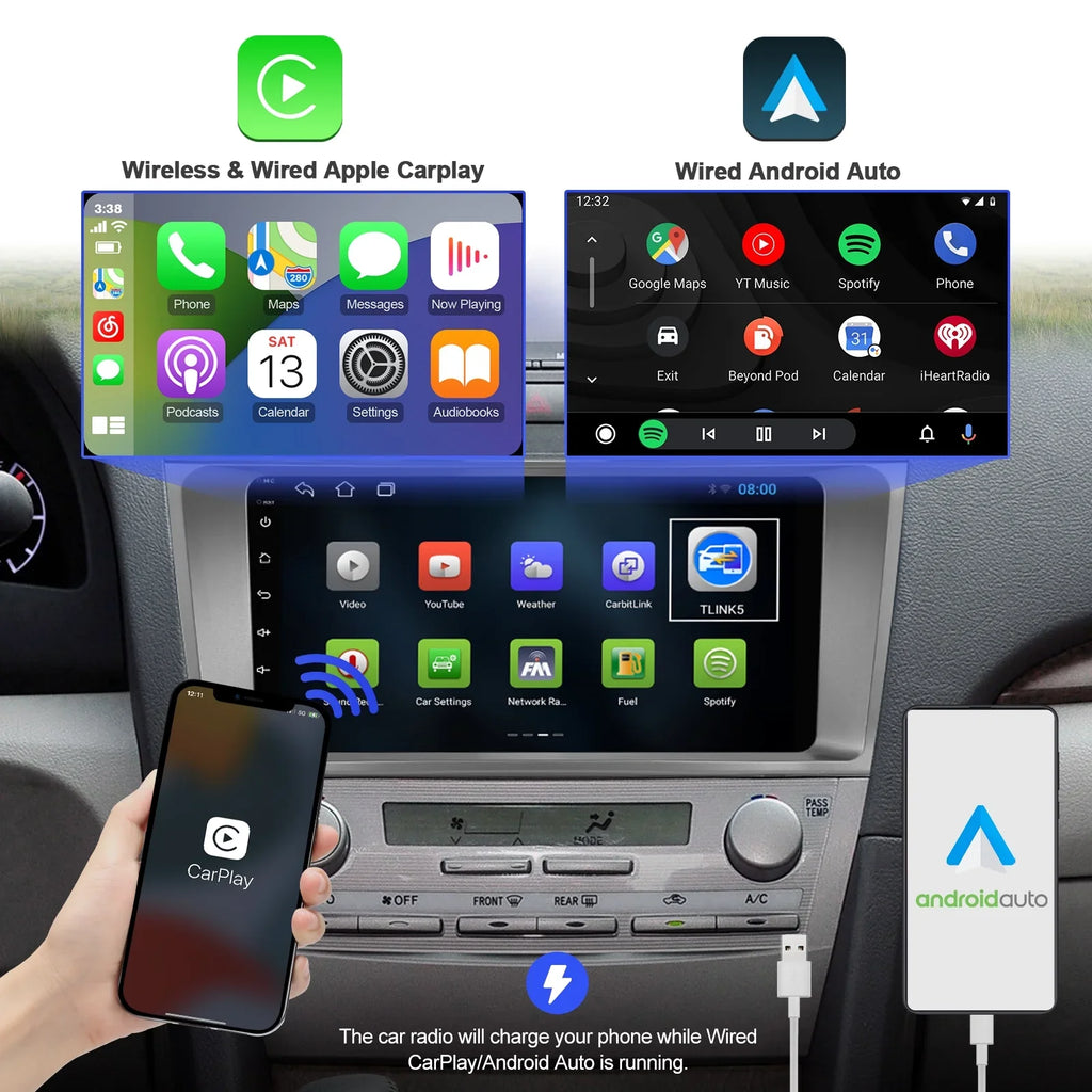 Inch Control/Backup Radio 9 Wireless Built-in for Toyota 10 Android Auto/GPS/Bluetooth/FM/AUX-in/Steering 2+32G Touchscreen Carmy Stereo Camera Double Car Carplay/Android Wheel with 2006-2011 Din