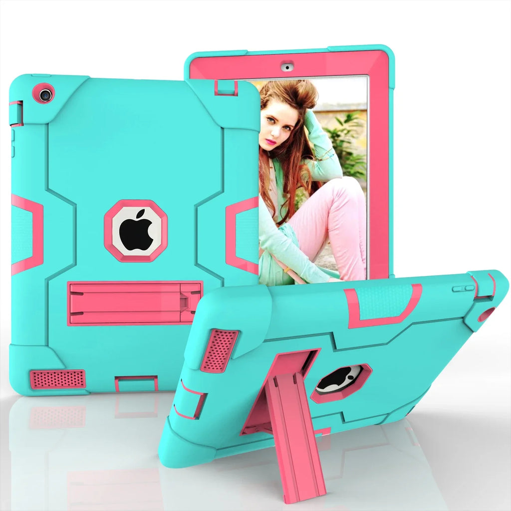 3 Cover (Aqua/Rosegold) Gen iPad / with iPad Generation Three for iPad Armor Gen Defender Allytech 4th 3rd Protective Kickstand 2 Case,iPad iPad 2nd Case 4 Layer Shockproof Case, / Case,iPad