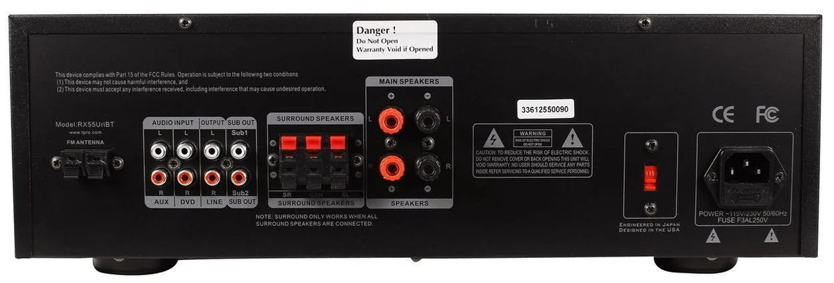 Black Bluetooth Home Receiver+4) Speakers RX55URIBT Theater 6.5" Ceiling