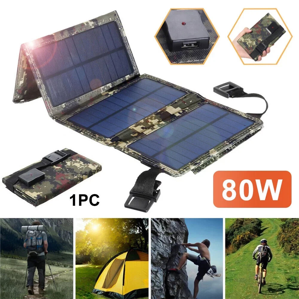 Solar USB Outdoor Power Panel USA Bank 80W Phone Folding JLLOM Camping Charger Hiking