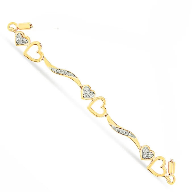 Gold Color, Plated Clarity) Adjustable Silver 14K Diamond Sterling Yellow I3 Hearts 1/10 Bracelet .925 and (I-J Cttw Wave 4"-10" Bolo