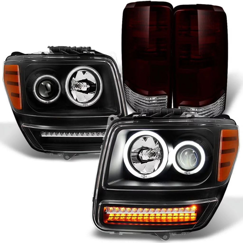 Nitro Black 2007-2012 + LED Tail Red Lights CCFL AKKON - For Halo Dual Combo Signal Dark Headlights Projector