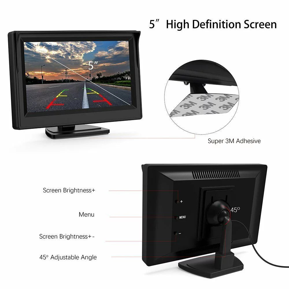 Rear Camera 5" View setup Monitor Car Backup HD Night Parking Vision Wireless +