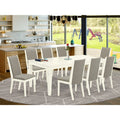 Maykoosh White Set- Country Room Structure Dining Table 9-Piece Finish Hardwood Butterfly Leaf And & Back Parson -High Linen Chairs French Rectangle 8