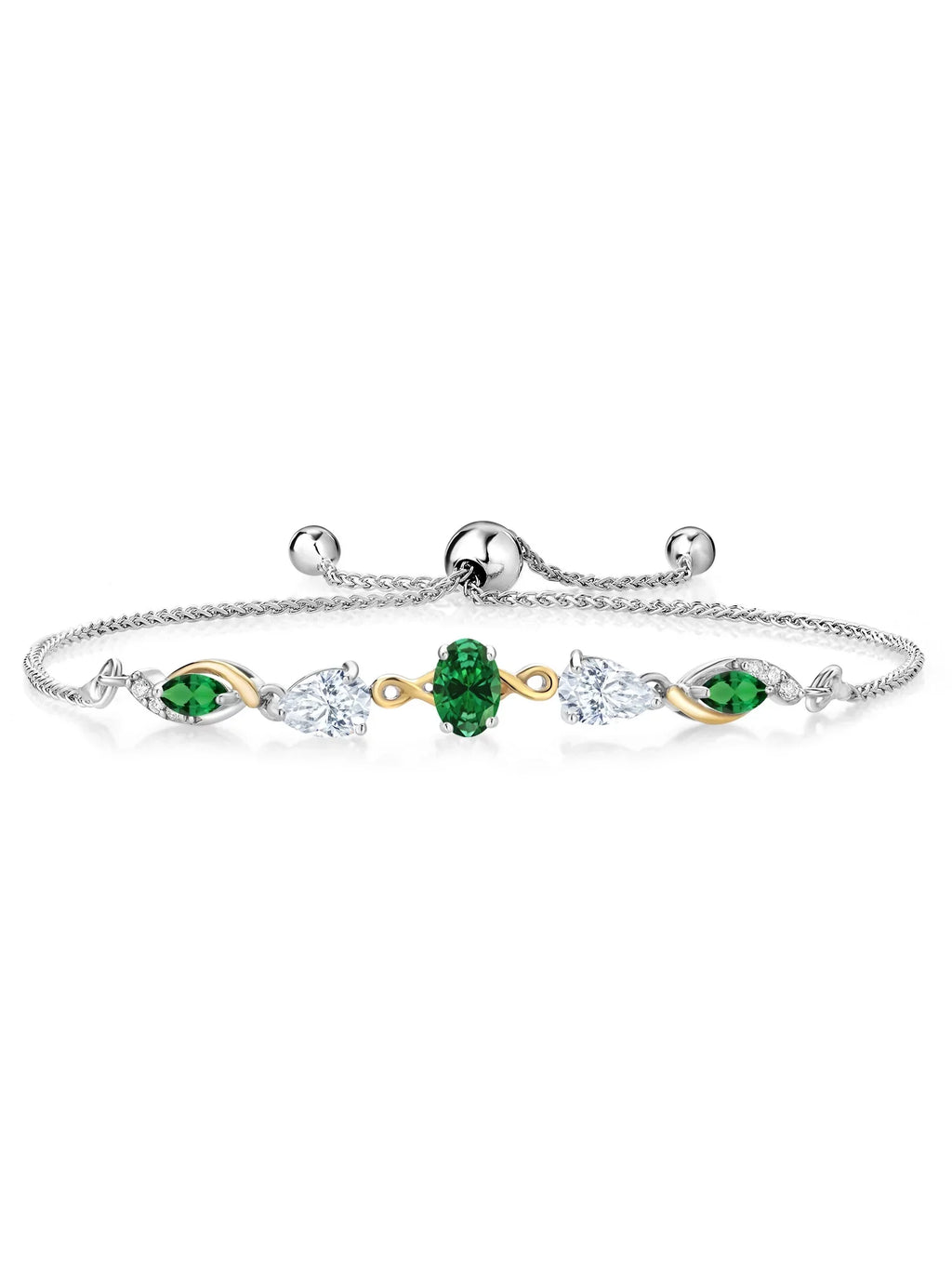 Nano Lab Silver White Green 9 Keren Stone 925 Tennis inch) To Moissanite Emerald cttw, Hanan and Gem for and Gold Women King Created (1.59 Grown 10K Diamond Adjustable Emerald Bracelet Up By Yellow